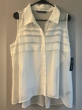 Zac & Rachel White Sleeveless Sheer Button-Down Top